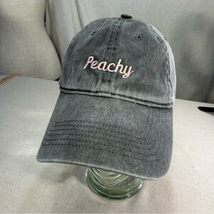 Peachy Embroidered Baseball Cap - Washed Charcoal with Pink Script